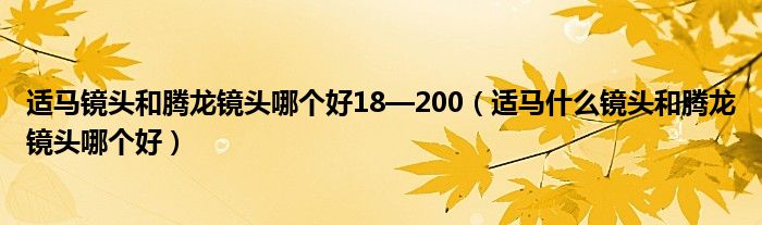適馬鏡頭和騰龍鏡頭哪個好18—200（適馬什么鏡頭和騰龍鏡頭哪個好）
