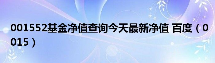 001552基金凈值查詢(xún)今天最新凈值 百度（0015）