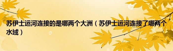 蘇伊士運(yùn)河連接的是哪兩個(gè)大洲（蘇伊士運(yùn)河連接了哪兩個(gè)水域）