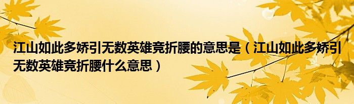 江山如此多嬌引無數(shù)英雄競折腰的意思是（江山如此多嬌引無數(shù)英雄競折腰什么意思）