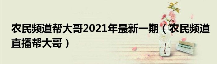 農(nóng)民頻道幫大哥2021年最新一期（農(nóng)民頻道直播幫大哥）