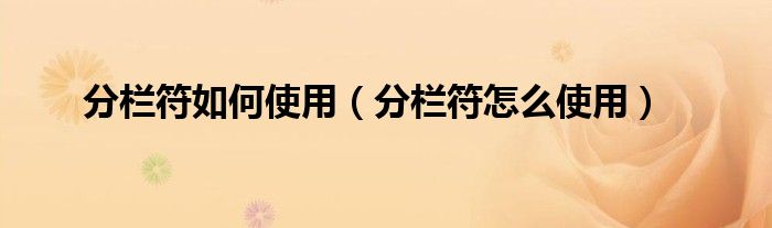 分欄符如何使用（分欄符怎么使用）