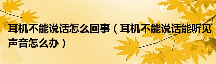 耳機(jī)不能說話怎么回事（耳機(jī)不能說話能聽見聲音怎么辦）