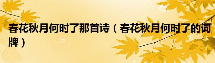 春花秋月何時了那首詩（春花秋月何時了的詞牌）