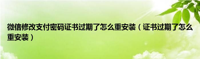 微信修改支付密碼證書過期了怎么重安裝（證書過期了怎么重安裝）