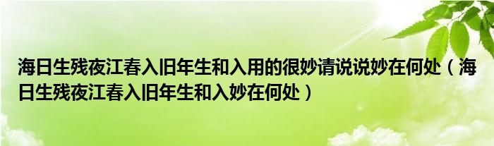 海日生殘夜江春入舊年生和入用的很妙請(qǐng)說(shuō)說(shuō)妙在何處（海日生殘夜江春入舊年生和入妙在何處）