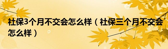 社保3個(gè)月不交會(huì)怎么樣（社保三個(gè)月不交會(huì)怎么樣）