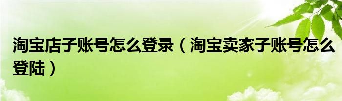 淘寶店子賬號(hào)怎么登錄（淘寶賣家子賬號(hào)怎么登陸）