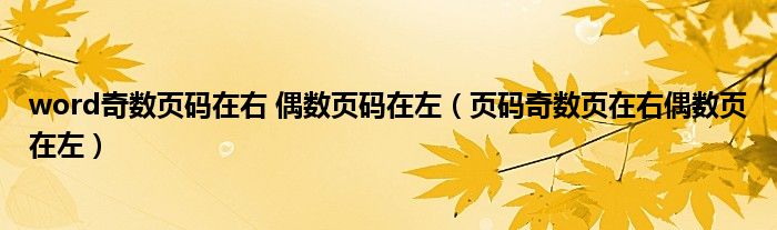word奇數(shù)頁碼在右 偶數(shù)頁碼在左（頁碼奇數(shù)頁在右偶數(shù)頁在左）