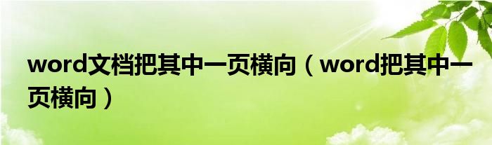 word文檔把其中一頁(yè)橫向（word把其中一頁(yè)橫向）