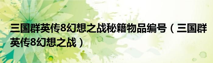 三國(guó)群英傳8幻想之戰(zhàn)秘籍物品編號(hào)（三國(guó)群英傳8幻想之戰(zhàn)）
