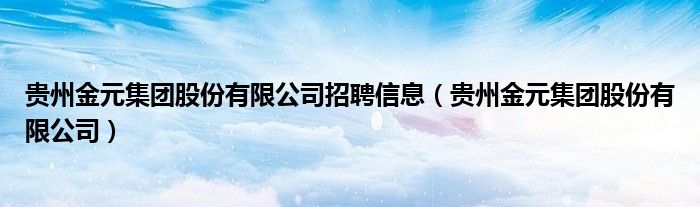 貴州金元集團股份有限公司招聘信息（貴州金元集團股份有限公司）