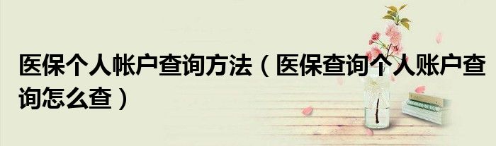 醫(yī)保個(gè)人帳戶查詢方法（醫(yī)保查詢個(gè)人賬戶查詢怎么查）
