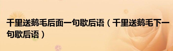 千里送鵝毛后面一句歇后語（千里送鵝毛下一句歇后語）