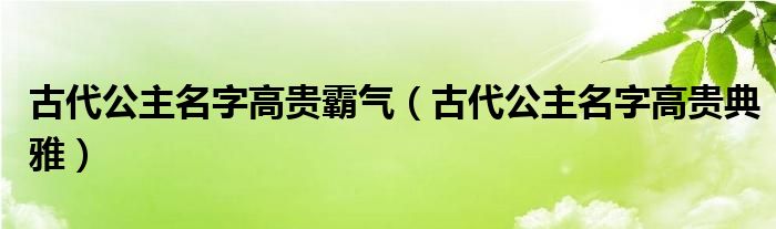 古代公主名字高貴霸氣（古代公主名字高貴典雅）
