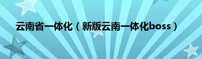 云南省一體化（新版云南一體化boss）