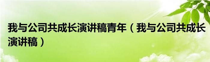 我與公司共成長(zhǎng)演講稿青年（我與公司共成長(zhǎng)演講稿）
