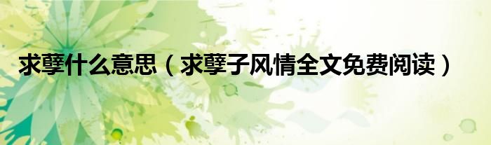 求孽什么意思（求孽子風情全文免費閱讀）