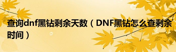 查詢dnf黑鉆剩余天數(shù)（DNF黑鉆怎么查剩余時間）