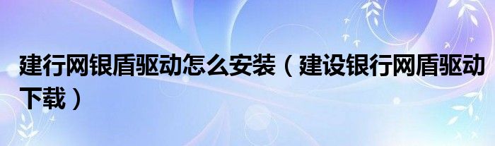 建行網(wǎng)銀盾驅(qū)動怎么安裝（建設(shè)銀行網(wǎng)盾驅(qū)動下載）