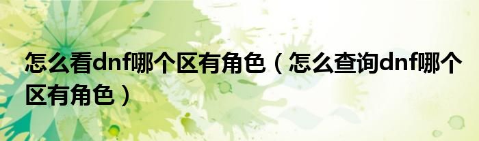 怎么看dnf哪個(gè)區(qū)有角色（怎么查詢dnf哪個(gè)區(qū)有角色）