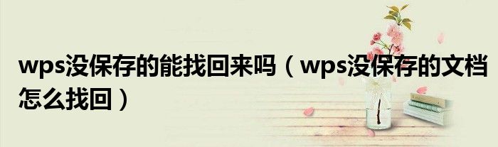 wps沒保存的能找回來嗎（wps沒保存的文檔怎么找回）