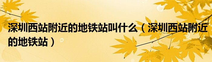 深圳西站附近的地鐵站叫什么（深圳西站附近的地鐵站）