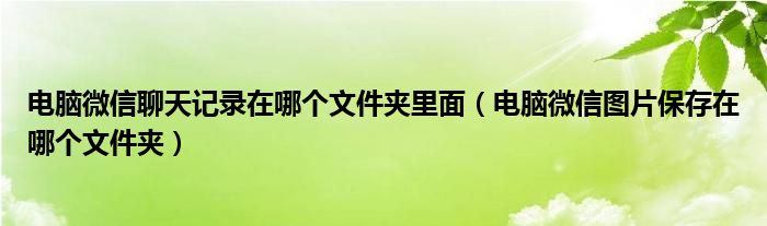 電腦微信聊天記錄在哪個文件夾里面（電腦微信圖片保存在哪個文件夾）