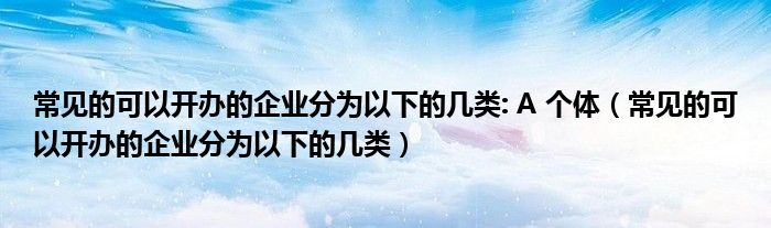 常見(jiàn)的可以開(kāi)辦的企業(yè)分為以下的幾類: A 個(gè)體（常見(jiàn)的可以開(kāi)辦的企業(yè)分為以下的幾類）