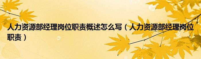 人力資源部經(jīng)理崗位職責(zé)概述怎么寫（人力資源部經(jīng)理崗位職責(zé)）