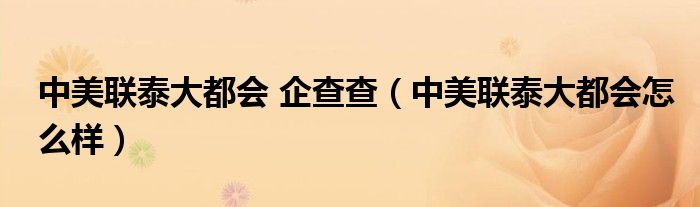 中美聯(lián)泰大都會(huì) 企查查（中美聯(lián)泰大都會(huì)怎么樣）