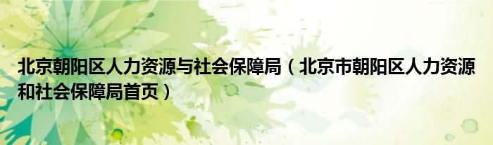 北京朝陽區(qū)人力資源與社會保障局（北京市朝陽區(qū)人力資源和社會保障局首頁）