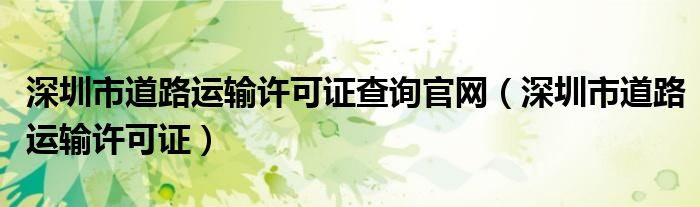 深圳市道路運(yùn)輸許可證查詢官網(wǎng)（深圳市道路運(yùn)輸許可證）