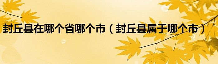 封丘縣在哪個(gè)省哪個(gè)市（封丘縣屬于哪個(gè)市）