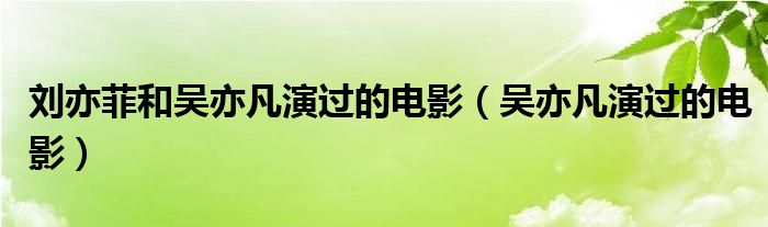 劉亦菲和吳亦凡演過的電影（吳亦凡演過的電影）
