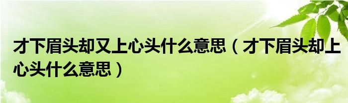才下眉頭卻又上心頭什么意思（才下眉頭卻上心頭什么意思）