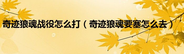 奇跡狼魂戰(zhàn)役怎么打（奇跡狼魂要塞怎么去）