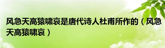 風急天高猿嘯哀是唐代詩人杜甫所作的（風急天高猿嘯哀）