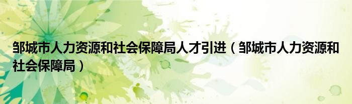 鄒城市人力資源和社會保障局人才引進（鄒城市人力資源和社會保障局）