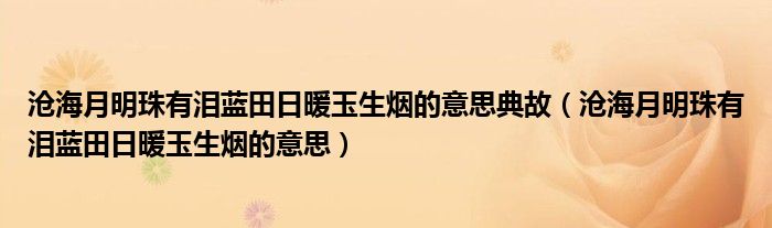 滄海月明珠有淚藍(lán)田日暖玉生煙的意思典故（滄海月明珠有淚藍(lán)田日暖玉生煙的意思）