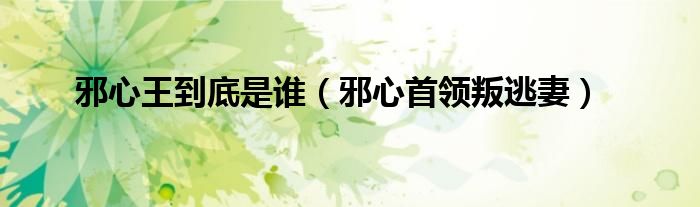邪心王到底是誰（邪心首領(lǐng)叛逃妻）