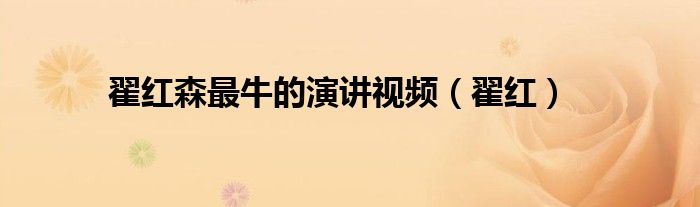 翟紅森最牛的演講視頻（翟紅）