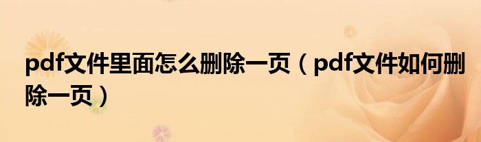 pdf文件里面怎么刪除一頁（pdf文件如何刪除一頁）