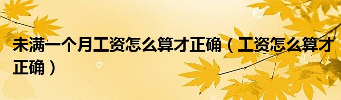 未滿一個月工資怎么算才正確（工資怎么算才正確）