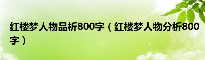 紅樓夢(mèng)人物品析800字（紅樓夢(mèng)人物分析800字）