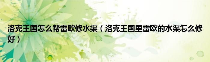 洛克王國怎么幫雷歐修水渠（洛克王國里雷歐的水渠怎么修好）