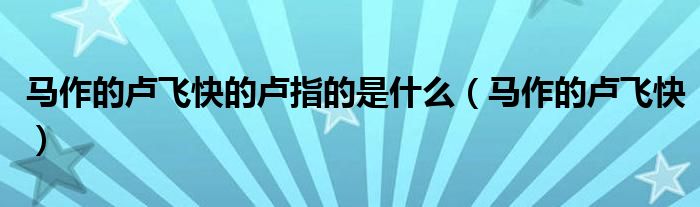 馬作的盧飛快的盧指的是什么（馬作的盧飛快）