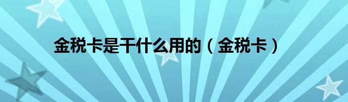 金稅卡是干什么用的（金稅卡）