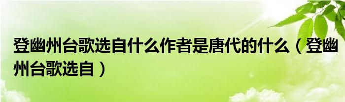 登幽州臺(tái)歌選自什么作者是唐代的什么（登幽州臺(tái)歌選自）