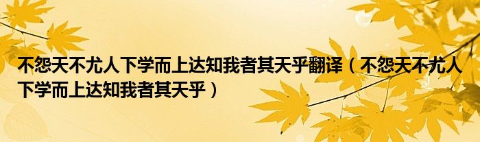 不怨天不尤人下學而上達知我者其天乎翻譯（不怨天不尤人下學而上達知我者其天乎）